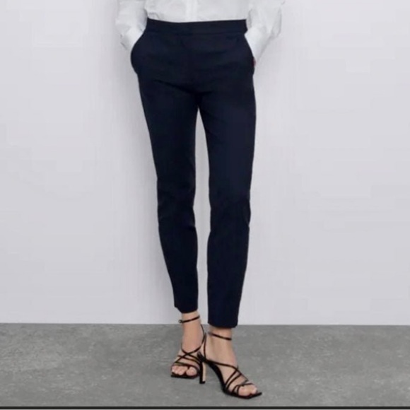 Zara Pants - Zara Mid-Rise Navy Blue Straight Leg Trouser Pants Size 2